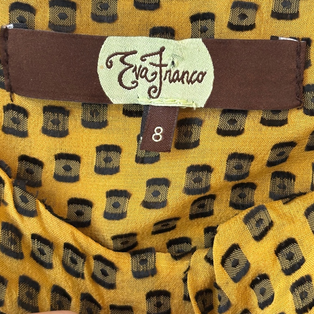Eva Franco Silk Blend Belted Dress Sz 8 Mustard Yellow Black Pleated Hem Ruched - Picture 12 of 12